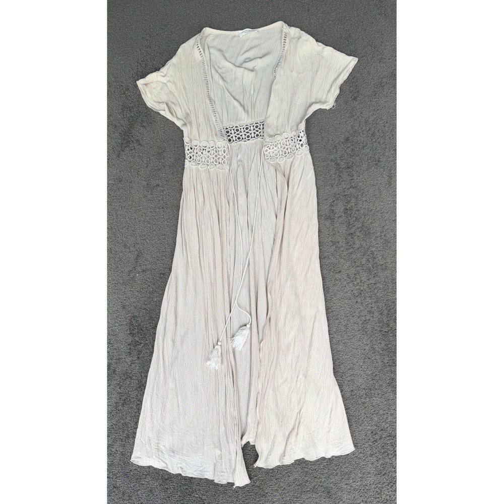 Lavender Field Cream Crochet Lace Gauze Maxi Swim Cover Up Duster Small